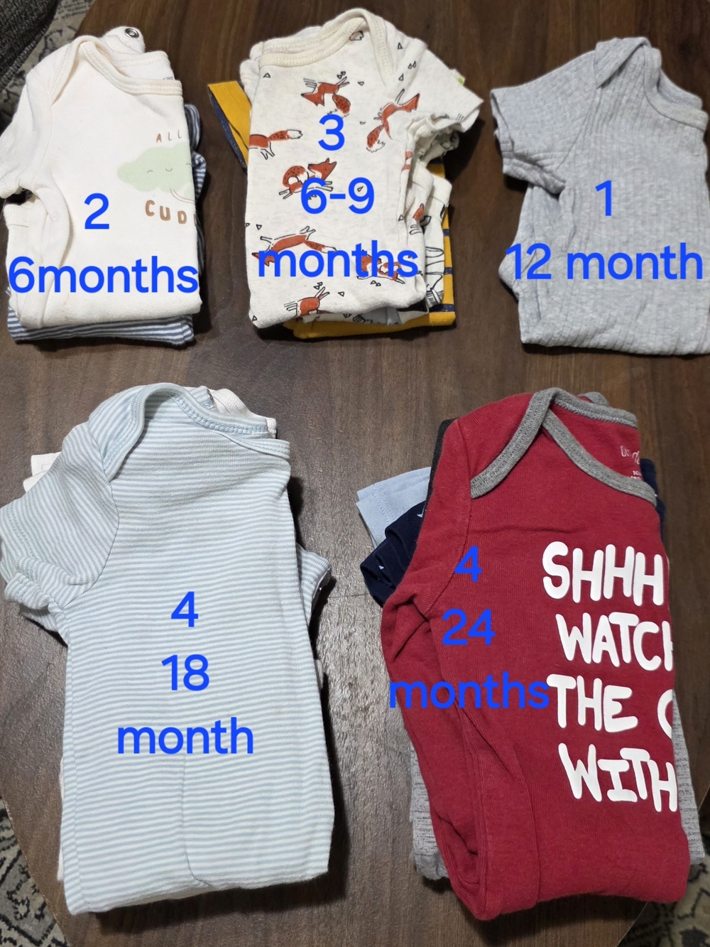 Kids onsies- Various sizes and brands. 15 total